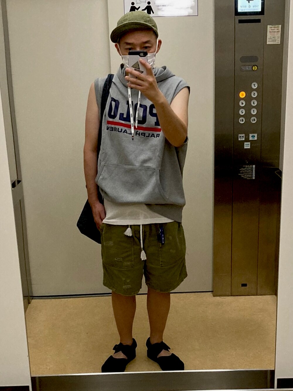 「ハーフパンツ、おしゃれさんと繋がりたい、ミリタリー、メンズコーデ、夏」｜「POLO RALPH LAURENのアイテム（その他パンツ、その他）」を使った、ひろまるさん（メンズ・171cm）の夏コーディネートの1枚目の写真