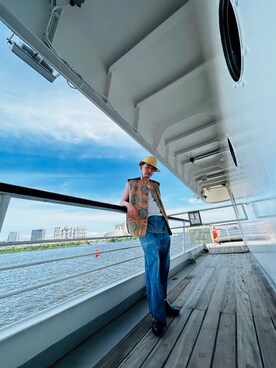 「VINTAGE（ヴィンテージ）のアイテム（デニムパンツ）」を使った、ひろまるさん（メンズ・170cm）の夏コーディネート