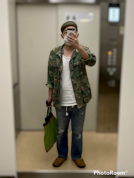 「でにむ」｜「アイテム（ミリタリージャケット）」を使った、ひろまるさん（メンズ・171cm）の秋コーディネート