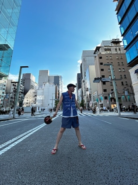 「アイテム（カバーオール）」を使った、ひろまるさん（メンズ・170cm）の夏コーディネート