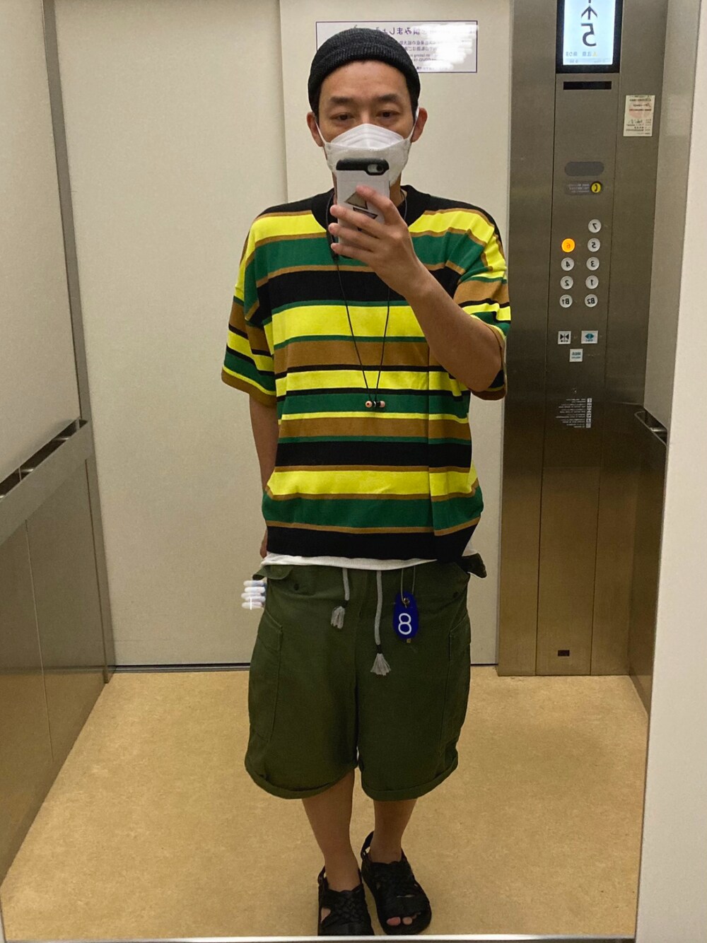 「夏、ショートパンツ、サンダル、ストリート、お洒落さんとつながりたい、古着MIX、ボーダー」｜「MALIBU SANDALSのアイテム（サンダル、ブラック系）」を使った、ひろまるさん（メンズ・171cm）の夏コーディネートの1枚目の写真