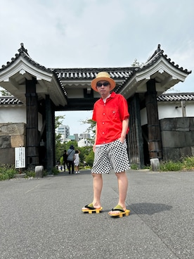 「VINTAGE（ヴィンテージ）のアイテム（シャツ/ブラウス）」を使った、ひろまるさん（メンズ・170cm）の夏コーディネート