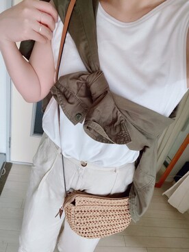 「H&M（エイチ・アンド・エム）のアイテム（かごバッグ）」を使った、あぽーにゃさん（レディース・155cm）の夏コーディネート