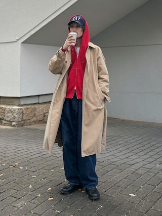 Phlannelのステンカラーコートを使った人気ファッションコーディネート