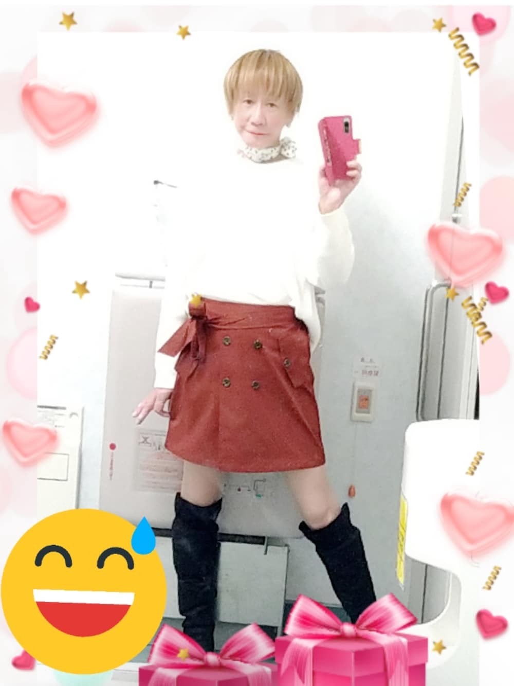 「LadiesLike　優稀。®、レディースライク、レディース男子、レディースアイテム、レディースファッション、レディース男子部、女の子コーデ、女子コーデ、女装、miniskirt 、ミニスカート、GU、POLO・RALPH LAUREN、ニーハイブーツ、しまむら」｜「GUのアイテム（スカート、ブラウン系）」を使った、LadiesLike　優稀。®さん（メンズ・171cm）の秋コーディネートの1枚目の写真