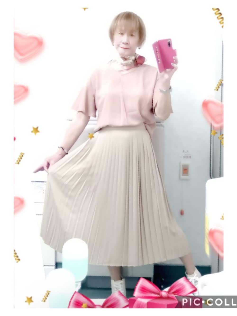 「LadiesLike　優稀。®、秋コーデ、GU、UNIQLO、しまむら、ブラウス、マキシ丈プリーツスカート、スニーカー、レディースライク、レディース男子、レディースコーデ、レディースアイテム、レディースファッション、女装、女装男子」｜「GUのアイテム（シャツ/ブラウス、ブラウン系）」を使った、LadiesLike　優稀。®さん（メンズ・171cm）の秋コーディネートの1枚目の写真
