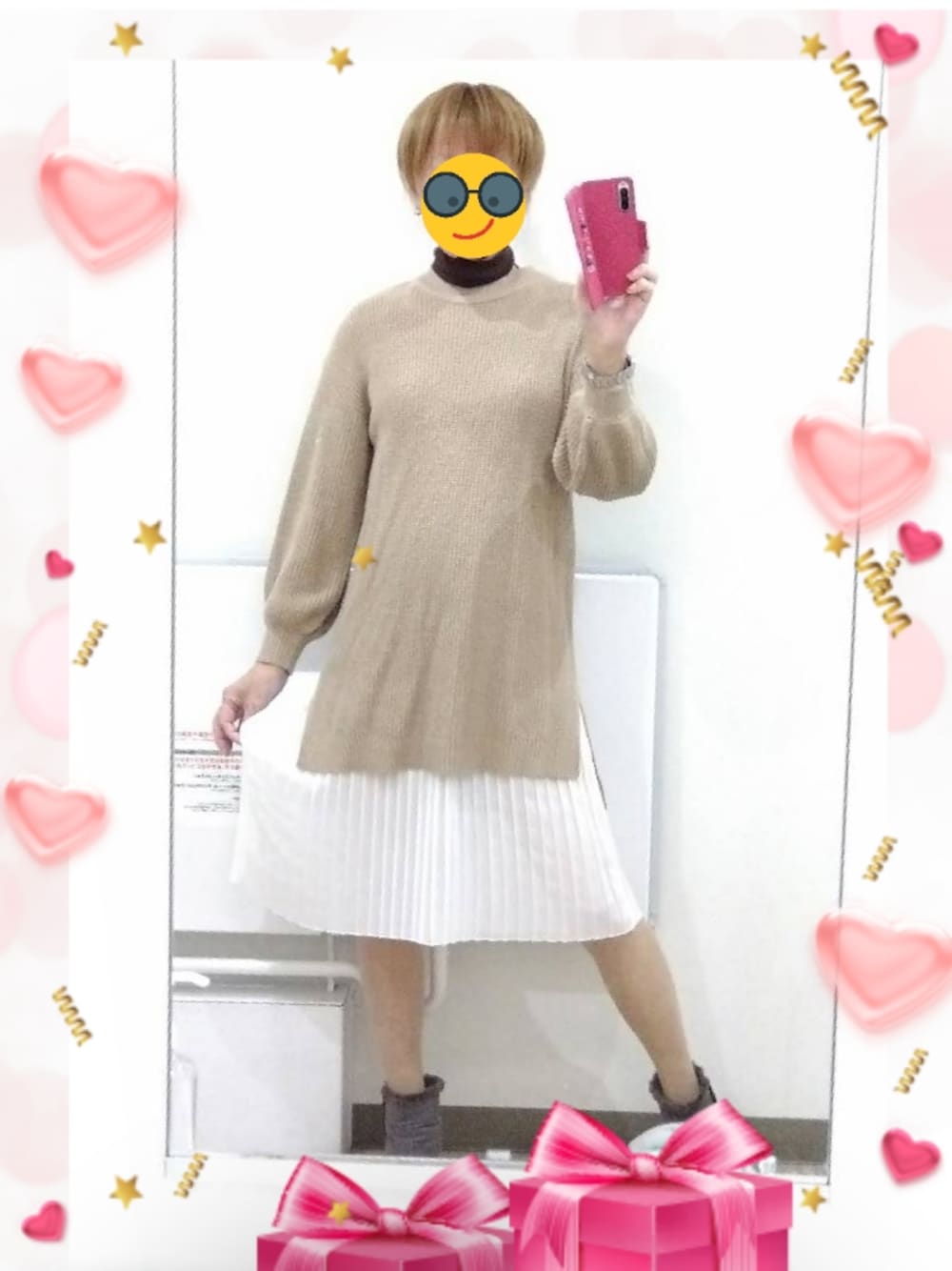 「ワンピース、ブーティ、しまむら、女装、女の子コーデ、女子コーデ、レディース男子、レディースコーデ、レディースライク、レディース男子部、レディースファッション、LadiesLike　優稀。®、女装男子」｜「しまむらのアイテム（ワンピース/ドレス、ベージュ系）」を使った、LadiesLike　優稀。®さん（メンズ・171cm）の秋コーディネートの1枚目の写真