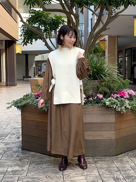 「ベスト×ワンピース」｜いちえさん（レディース・156cm）の冬コーディネート