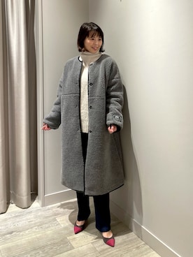 「白ニット」｜「アイテム（ムートンコート）」を使った、いちえさん（レディース・156cm）の冬コーディネート