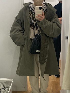 「スウェットギャザーパンツ」｜「アイテム（ジャケット/アウター）」を使った、nnaさん（レディース・158cm）の冬コーディネート