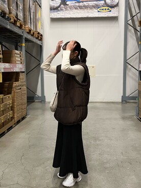 「マーメイドスカート」｜「アイテム（ダウンベスト）」を使った、nnaさん（レディース・158cm）の冬コーディネート