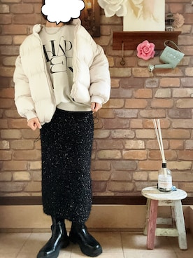「ラメスカート」｜「アイテム（ブルゾン）」を使った、Hi_kaさん（レディース・160cm）の冬コーディネート