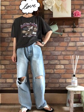 「Ungrid（アングリッド）のイーグルプリントTee（Tシャツ/カットソー）」を使った、Hi_kaさん（レディース・160cm）の春コーディネート