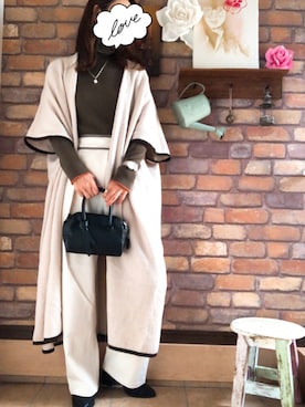 「ジレ」｜「アイテム（ポンチョ）」を使った、Hi_kaさん（レディース・160cm）の秋コーディネート