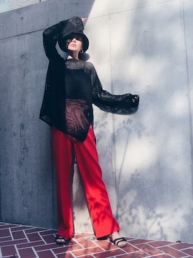 「赤黒コーデ」｜Ashさん（レディース・160cm）の夏コーディネート