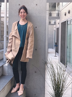 「Diosfront（ディオスフロント）のアイテム（チェスターコート）」を使った、euro flat PRESS lisaさん（レディース・157cm）の春コーディネート