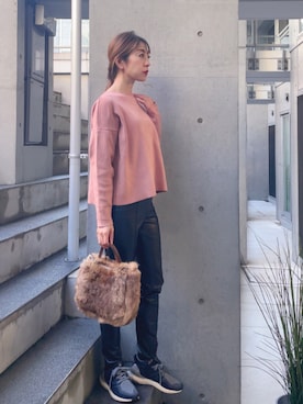 「フェイクレザー」｜「アイテム（アンサンブル）」を使った、euro flat PRESS lisaさん（レディース・157cm）の冬コーディネート