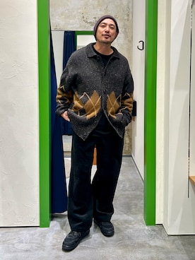 「アイテム（カーディガン/ボレロ）」を使った、Yusuke Tanakaさん（メンズ・173cm・40代）の冬コーディネート