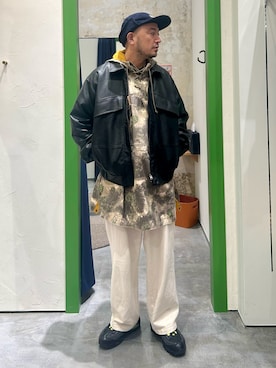 「アイテム（ライダースジャケット）」を使った、Yusuke Tanakaさん（メンズ・173cm・40代）の秋コーディネート