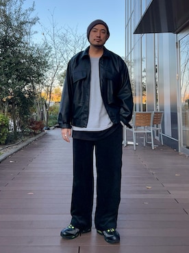 「アイテム（ライダースジャケット）」を使った、Yusuke Tanakaさん（メンズ・173cm）の冬コーディネート
