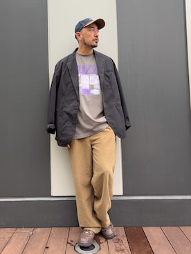「CIAOPANIC TYPY（チャオパニックティピー）の【TOY STORY/トイ・ストーリー】ピックアップ6コマTEE（Tシャツ/カットソー、ブラック系）」を使った、Yusuke Tanakaさん（メンズ・173cm）の夏コーディネート