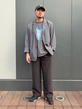 「CIAOPANIC TYPY（チャオパニックティピー）の【UNISEX】【プラスサイズあり】犬＆猫 アソートロゴプリントTee（Tシャツ/カットソー、グレー系）」を使った、Yusuke Tanakaさん（メンズ・173cm）の春コーディネート
