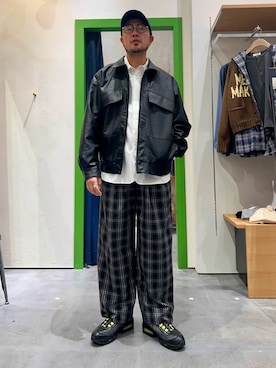 「アイテム（ライダースジャケット）」を使った、Yusuke Tanakaさん（メンズ・173cm）の秋コーディネート