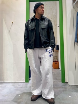 「アイテム（ライダースジャケット）」を使った、Yusuke Tanakaさん（メンズ・173cm）の秋コーディネート