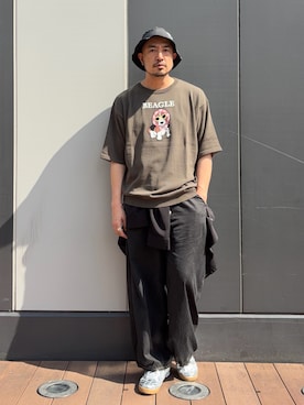 「CIAOPANIC TYPY（チャオパニックティピー）の【UNISEX】アニマル柄サマーニット袖切替し配色TEE（Tシャツ/カットソー、グレー系）」を使った、Yusuke Tanakaさん（メンズ・173cm）の春コーディネート