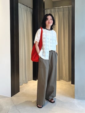 「かぐれ（カグレ）のベイカーパンツ（その他パンツ、グリーン系）」を使った、takagi kotomiさん（レディース・163cm）の夏コーディネート