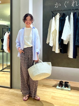 「かぐれ（カグレ）のコットンシアーレギュラーシャツ（シャツ/ブラウス、その他）」を使った、takagi kotomiさん（レディース・163cm）の夏コーディネート
