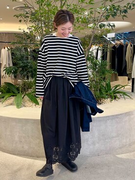 「かぐれ（カグレ）のボーダーワイドカットソー（Tシャツ/カットソー）」を使った、takagi kotomiさん（レディース・163cm）の秋コーディネート