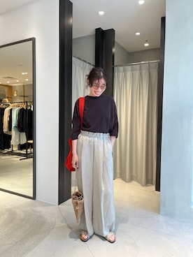 「かぐれ（カグレ）のワイド6分袖プルオーバー（Tシャツ/カットソー、ブラウン系）」を使った、takagi kotomiさん（レディース・163cm）の夏コーディネート