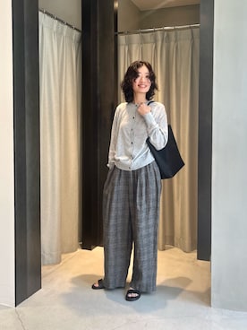 「かぐれ（カグレ）のリネングレンチェックイージーパンツ（その他パンツ、その他）」を使った、takagi kotomiさん（レディース・163cm）の夏コーディネート