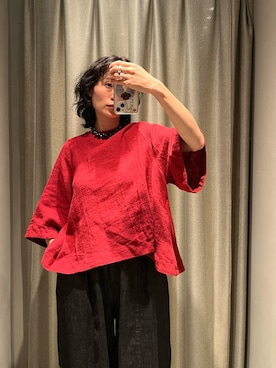 「かぐれ（カグレ）のリネンコットンフレアプルオーバー（シャツ/ブラウス、レッド系）」を使った、takagi kotomiさん（レディース・163cm）の春コーディネート