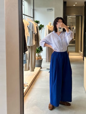 「かぐれ（カグレ）のコットンシアーレギュラーシャツ（シャツ/ブラウス、その他）」を使った、takagi kotomiさん（レディース・163cm）の夏コーディネート