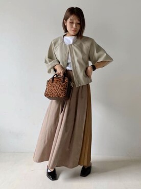 「Bou Jeloud（ブージュルード）のアイテム（ノーカラージャケット）」を使った、Bou Jeloudさん（レディース・155cm）の秋コーディネート