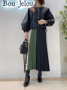 「Bou Jeloud（ブージュルード）のアイテム（ノーカラージャケット）」を使った、Bou Jeloudさん（レディース・159cm）の秋コーディネート