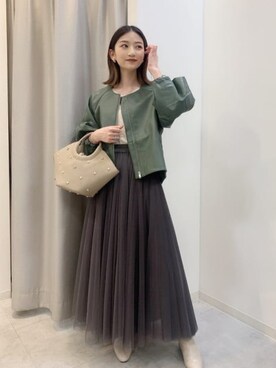 「Bou Jeloud（ブージュルード）のアイテム（ノーカラージャケット）」を使った、Bou Jeloudさん（レディース・154cm）の秋コーディネート