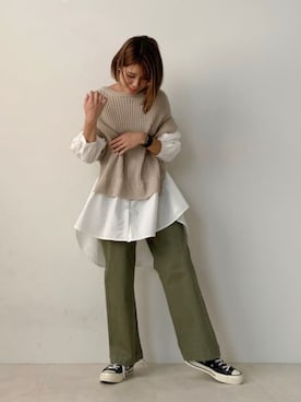「Bou Jeloud（ブージュルード）のアイテム（チノパンツ）」を使った、Bou Jeloudさん（レディース・155cm）の秋コーディネート