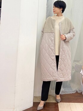 「Bou Jeloud（ブージュルード）のアイテム（ノーカラーコート）」を使った、Bou Jeloudさん（レディース・158cm）の秋コーディネート