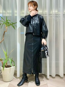 「Bou Jeloud（ブージュルード）のアイテム（ノーカラージャケット）」を使った、Bou Jeloudさん（レディース・165cm）の秋コーディネート