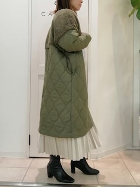「Bou Jeloud（ブージュルード）のアイテム（ノーカラーコート）」を使った、Bou Jeloudさん（レディース・159cm）の秋コーディネート