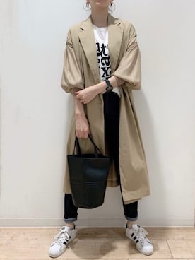 「Bou Jeloud（ブージュルード）のアイテム（ノーカラーコート）」を使った、Bou Jeloudさん（レディース・165cm）の秋コーディネート