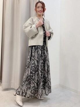 「Bou Jeloud（ブージュルード）のアイテム（ノーカラージャケット）」を使った、Bou Jeloudさん（レディース・148cm）の秋コーディネート
