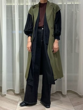「Bou Jeloud（ブージュルード）のアイテム（ノーカラーコート）」を使った、Bou Jeloudさん（レディース・162cm）の秋コーディネート
