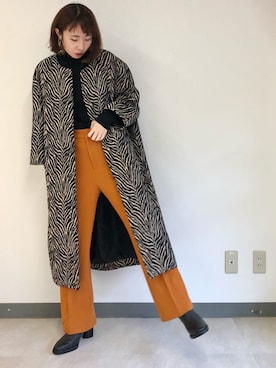 「Bou Jeloud（ブージュルード）のアイテム（ノーカラーコート）」を使った、Bou Jeloudさん（レディース・159cm）の秋コーディネート