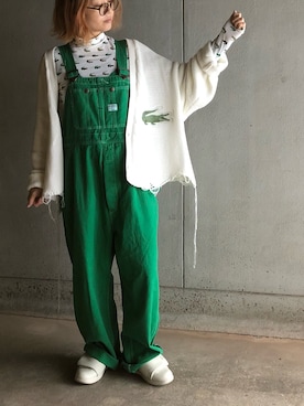 「緑」｜「アイテム（オールインワン・サロペット）」を使った、アクロン🚛🎶さん（レディース・164cm）の秋コーディネート