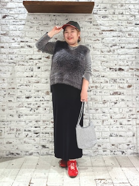 「ナロースカート」｜「アイテム（キャップ）」を使った、koba*rukaさん（レディース・160cm）の秋コーディネート