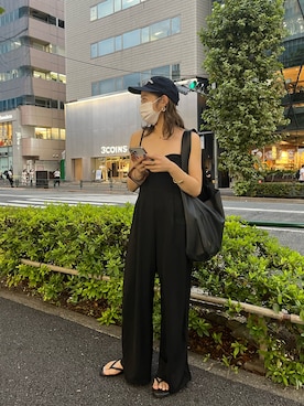 「アイテム（つなぎ/オールインワン、ブラック系）」を使った、nomo.akanaさん（レディース・158cm）の夏コーディネート